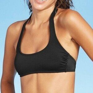 Xhilaration Bikini Top Womens‎ Juniors M (4-6) Black Ribbed Halter Bralette Top